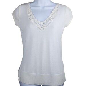 Ivory light weight sweater top w/crochet  detail Women's size S